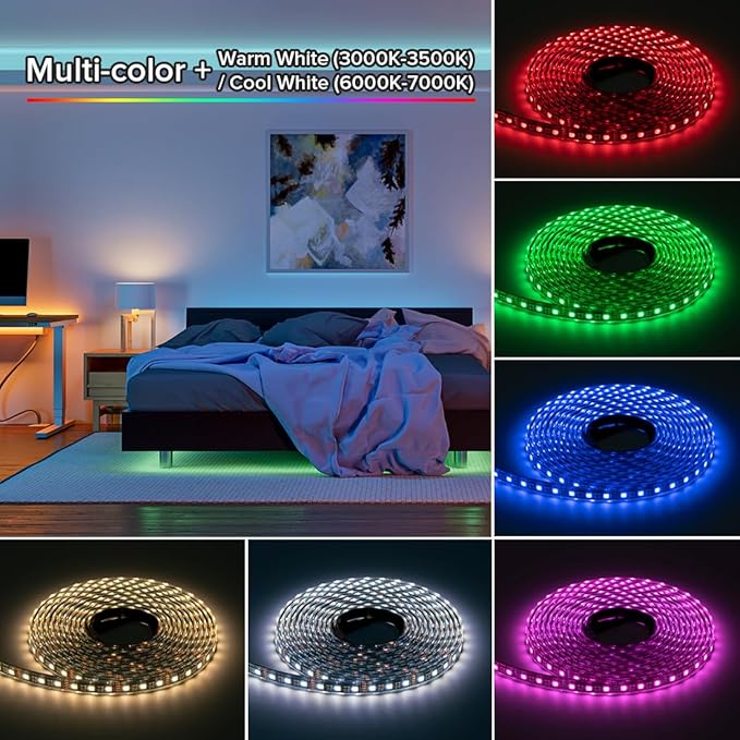 BTF-LIGHTING IP68 Waterproof Outdoor RGBW LED Strip 5050SMD RGB+Cool White(6000K-7000K) 4 Colors in 1 DC24V 5m 16.4ft 60LED/m Multi-Colored Tape Lights Can Work Outdoor(No Adapter or Controller)