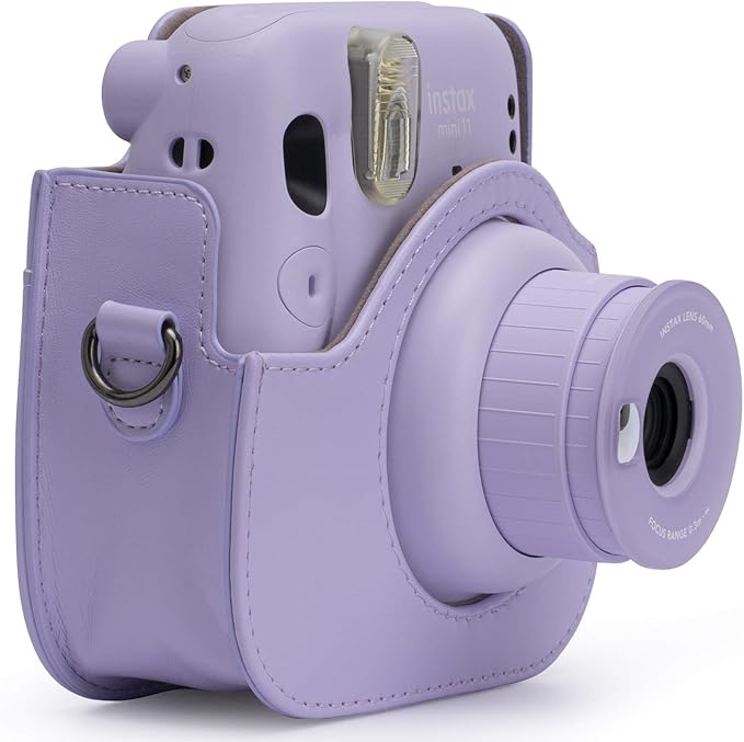 Frankmate PU Leather Camera Case Compatible with Fujifilm Instax Mini 11 12 Instant Camera with Adjustable Strap and Pocket (Purple)