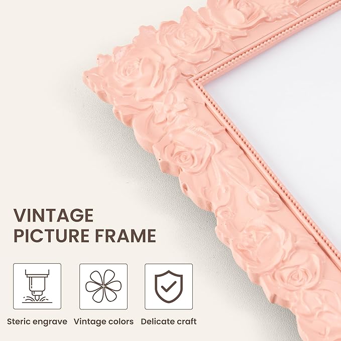 Axeman Antique Pink Picture Frames 4x6 | 4 x 6 Vintage Picture Frame with Real Glass | Ornate Rose 4x6 Photo Frame for Wall & Tabletop Display | Pink 4x6 Frame