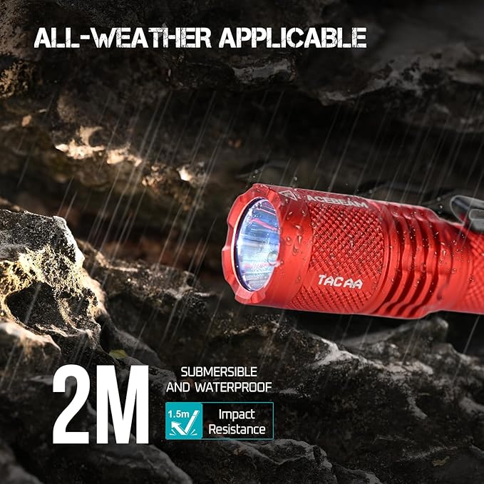 ACEBEAM TAC AA 2.0 Longest-Range AA Flashlight 360 Meters, 900 High Lumens Tactical EDC Flashlight Rechargeable, 6 Modes Pocket LED Flashlight, Super Bright Small Mini Flashlight, Red Color
