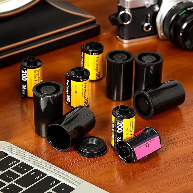 JOVITEC 30 Pieces Plastic Film Canister Holder, 35 mm Empty Camera Reel Containers, Storage Containers Case with Lids for Storing Small Accessories, Film, Keys, Coins, Art Beads(Black)