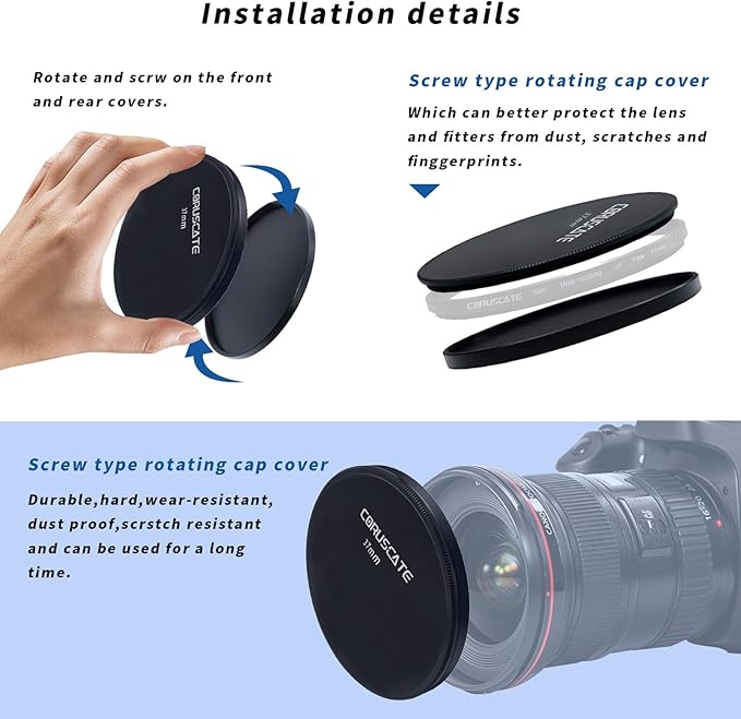 37mm Metal Filter Cap,Lens Cap,Compatible with All Any 37mm with Camera Thread Lens and 37 mm ND,CPL,UV Filter Accessory.(Front Cover+Rear Cover)+Lens Cleaning Cloth