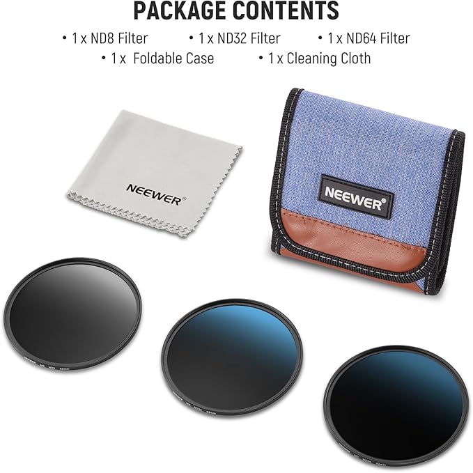 NEEWER 82mm ND Filter Set, ND8/32/64 (3/5/6 Stops) Multicoated Neutral Density Camera Lens Filter Photography Accessories with Storage Case & Cleaning Cloth, 3 Packs