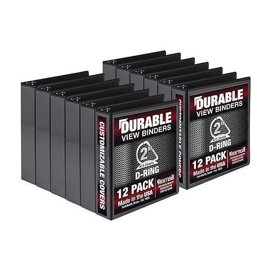 Samsill Durable 2 inch 3 Ring Binder, Made in USA, D Ring Binder, FSC 100% Recycled Chipboard, Black, 12 Pack