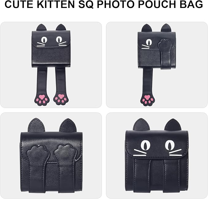 WOGOZAN Square Album for Fujifilm Instax Square/SQ1/SQ40/SQ6/SQ10/SQ20/SP-3 Instant Camera 2.9x3.4 Inch Films for Instax Square Film, SQ Photo Pouch Bag with PU Leather Material (Black Kitten)