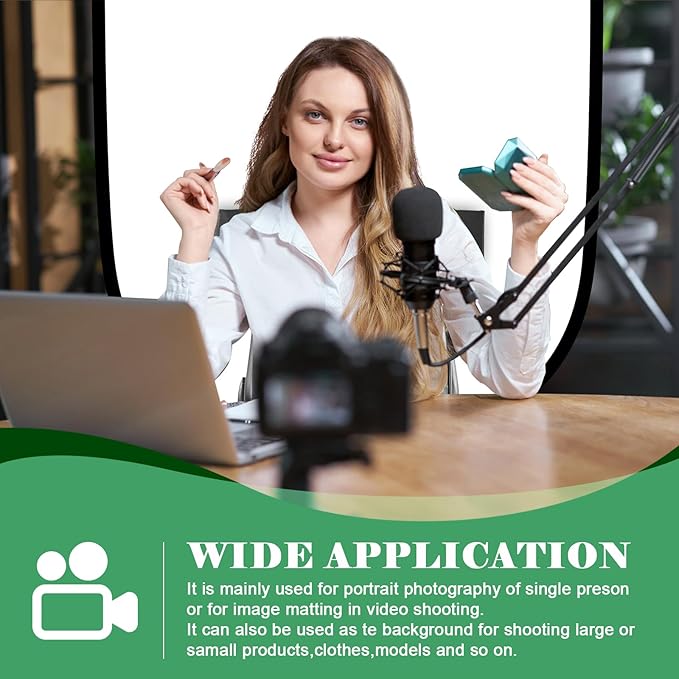 Green Screen Backdrop, 58in Portable Green Screen Chair with Stand Double Sided Foldable Green Background, Chroma Key, for Photography Streaming Gaming Photo Zoom Video Chats and Meeting (White)