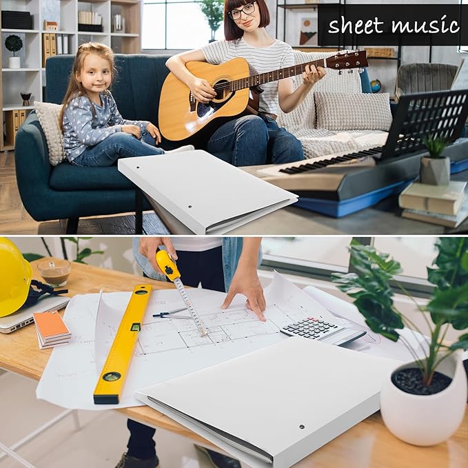 Resholder 2 Pcs 3 Ring Binder 11"x17" Binder Poly Panel Featuring 1" D Ring Fit 11" x 17" Paper Size for Store Artwork Poster Paper PP Material (White)