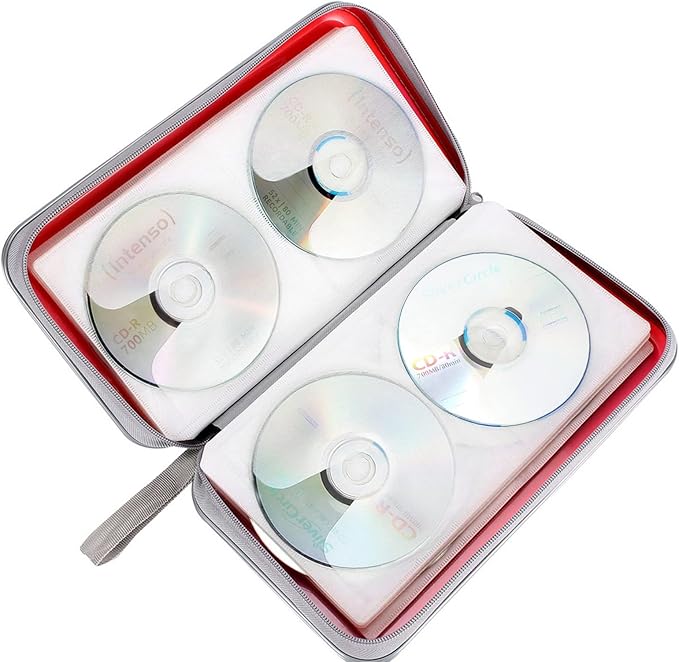 CD Case Holder, 80 Capacity CD/DVD Case Holders Wallet Hard Plastic CD DVD Disc Cases Storage Binder for Car Home Office Travel (Red)