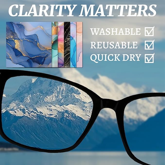 CREATCABIN 6 Packs Thickened Glasses Cleaning Cloth Marbling Design Microfiber Cleaning Cloth Multi-Colored Eyeglass Cleaning Cloths Soft Wipes for Reusable Eyeglass Phone Screens Camera Lens 6x6in