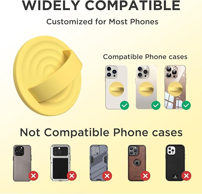 Upgraded Magnetic Phone Grip, Liquid Silicone Soft and Portable, Removable Finger Loop Ring Grip Holder for iPhone, Strong Magnetic Attraction, Compatible with MagSafe Phone Case, Yellow