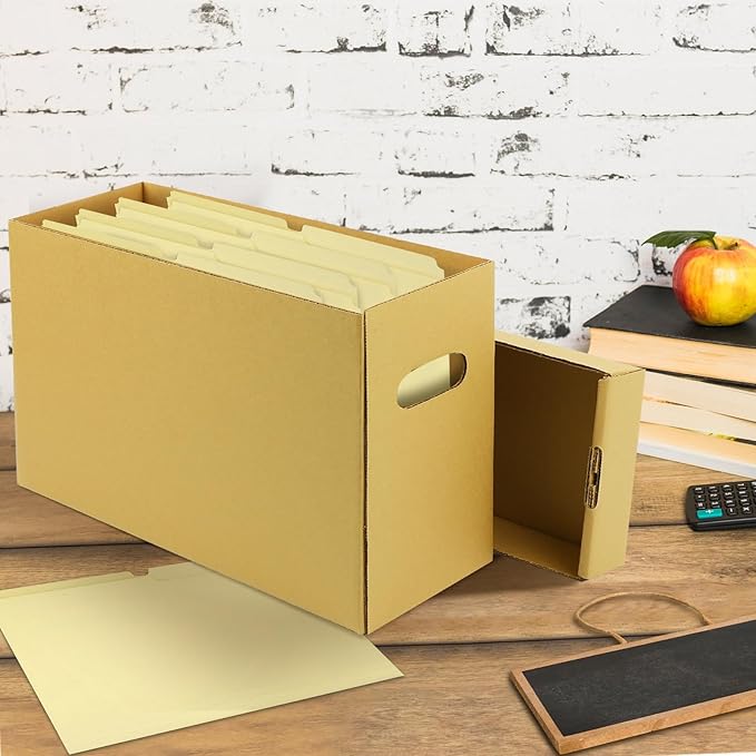 Lineco Archival Record Storage Cartons, Ready-To-Assemble Filing Boxes for Organizing and Storing Documents, Prints, or Photos. Acid-Free, Buffered Corrugated Board, 6x15 x10in, Tan, Pack of 5