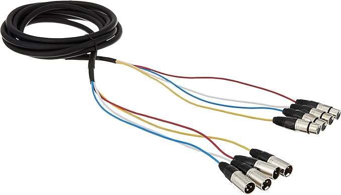 Monoprice 4-Channel XLR Male to XLR Female Snake Cable - 15 Feet - Black/Silver, Metal Connector Housings, Plastic and Rubber Cable Boots