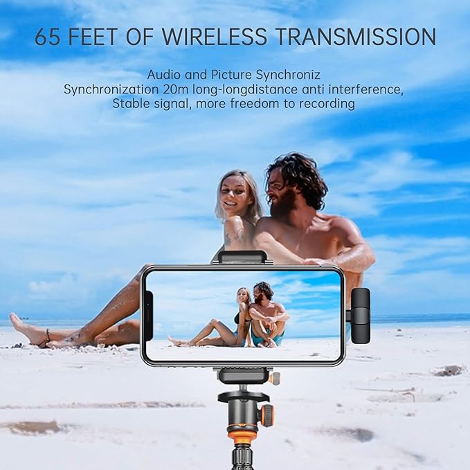 Wireless Lavalier Microphone for iPhone iPad, mini Lapel Wireless Microphone for Video Recording, TikTok Facebook Live Steam, Youtubers, Vloggers, Interview, Clip-on Plug & Play (Black)