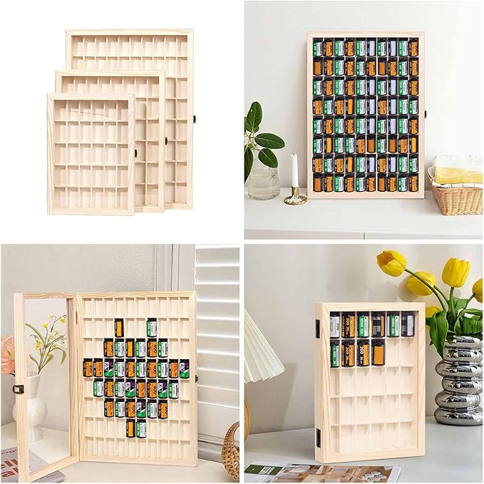 Secure Film Roll Storage Box High-capacity Film Canister Organiser Elegant Wood Display Case With Transparents Lid