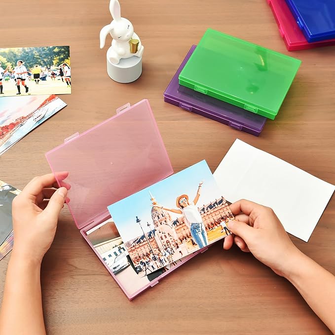 ALINK Photo Storage Box 5 x 7 In Photo Case, 10 Inner Large Photo Keeper, Photo Storage Container, Seed Craft Cards Pictures Organizer, Plastic Office Organizer with Sticker - Colored