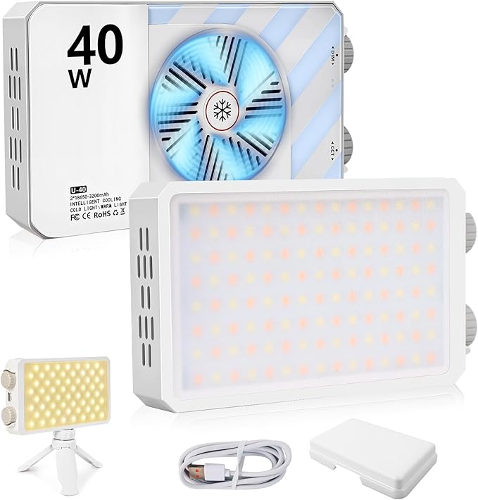 40W Video Light Panel, Portable LED Camera Bi-Color Light, 14000 Lux, 2500–9000K, CRI 95+/TLCI 97+, Pocket-Sized with Diffuser & Stand for Photography & Video, YouTube, Vlog