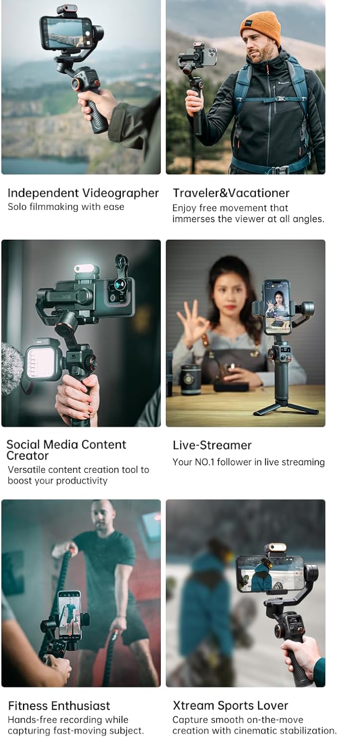 hohem iSteady M6 Kit Gimbal Stabilizer for Smartphone,3-Axis Phone Gimbal with AI Tracking Sensor Magnetic Fill Light 0.91-inch OLED Display Max Payload 400g,Gimbal Stabilizers for iPhone Android