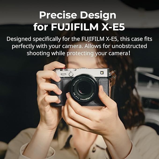 SMALLRIG X-E5 Leather Case Kit for FUJIFILM X-E5, Vintage Half-Body Case with Shoulder Strap, Genuine Leather Material（Black）- 5450