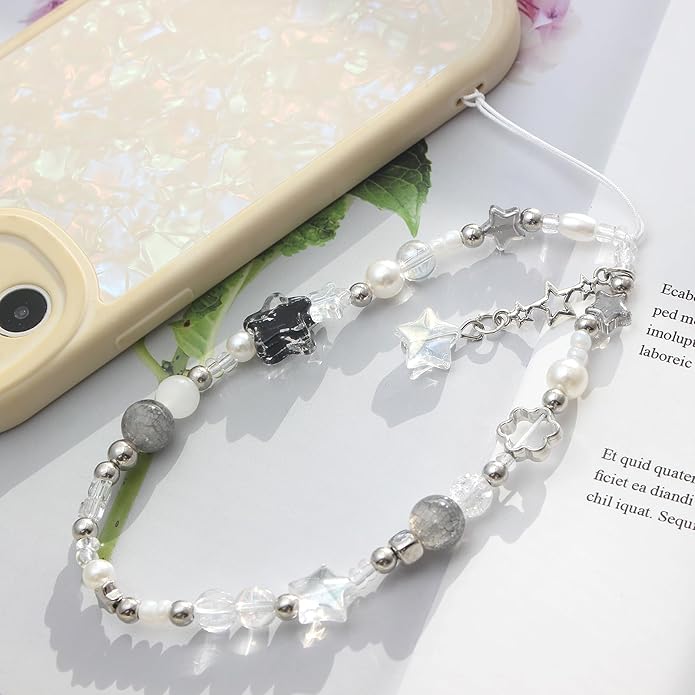 Beaded Camera Wrist Strap, Cute Phone Charms Strap, Pearl Bracelet Wrist Strap, Phone Keychain Decoration for Wallet