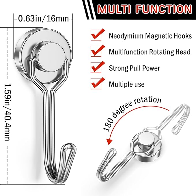 FINDMAG Magnetic Hooks, 30lbs+ Strong Magnetic Hooks for Refrigerator, 2026 Cruise Ship Essentials, Magnet Hooks Heavy Duty for Kitchen, Home, Classroom, Whiteboard, Beach Vacation (6 Pack, Silver)