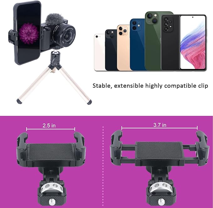 NICEYRIG Pro Phone Holder with 1/4 Mount 360 Degree Rotation and 180 Degree Tilt for DSLR and Mirrorless, Cinema Camera, Camcorder Cage Rig - 519