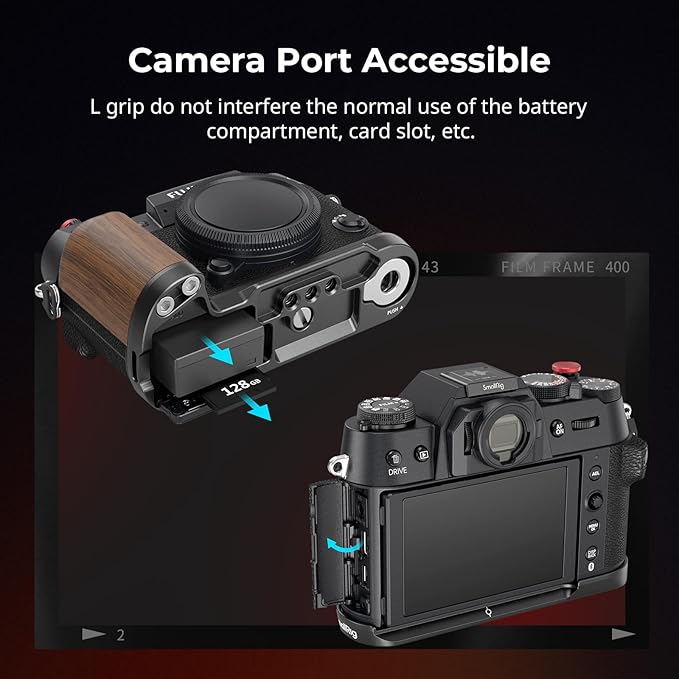 SMALLRIG X-T50 Handgrip, Wooden L-Shape Grip for FUJIFILM X-T50 Camera, Built-in Quick Release Plate for Arca, with Shutter Button and Hot Shoe Cover, Black - 4784