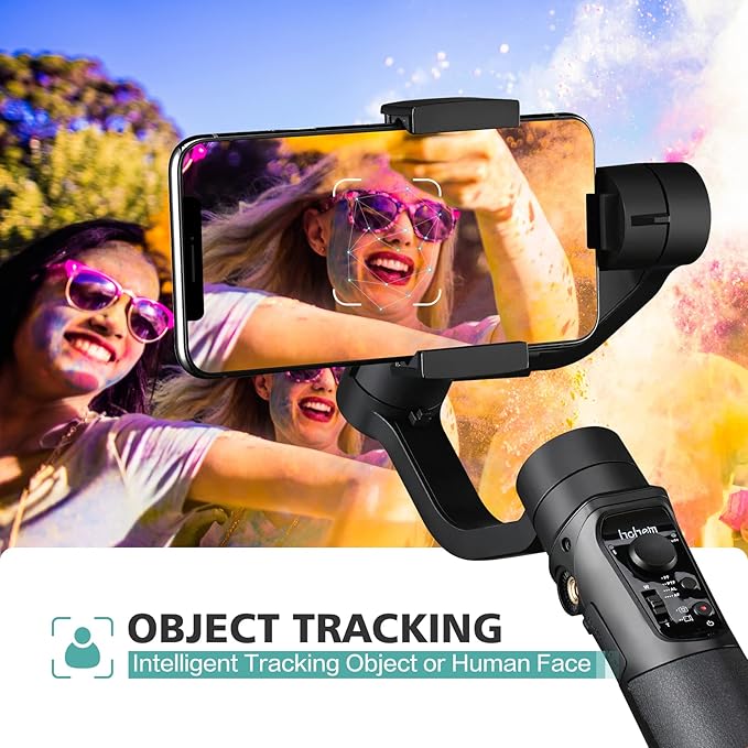 hohem 3-Axis Gimbal Stabilizer for iPhone 13 12 11 PRO X XR XS Smartphone with 3D Inception Sport Mode Object Face Tracking Motion Time-Lapse Quick Balance Handheld Gimbal for Vlog Youtuber Live Video