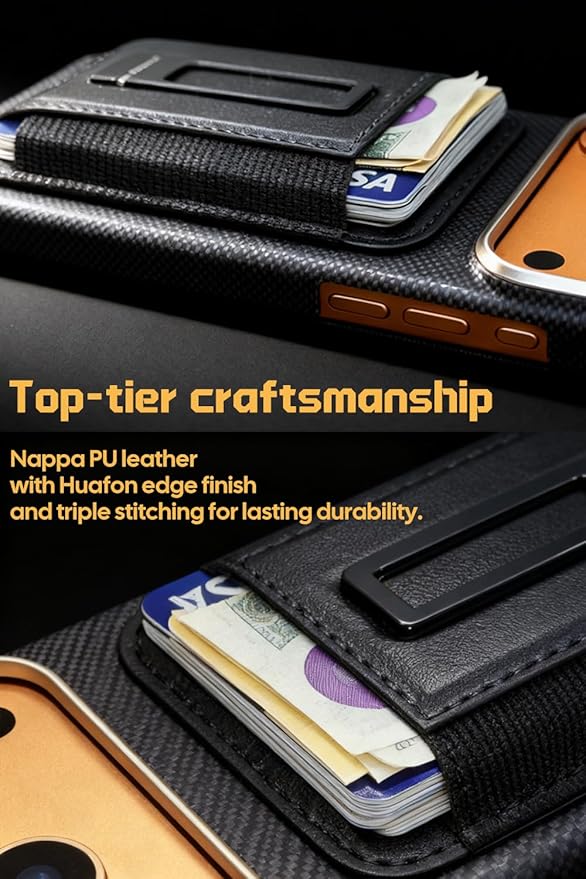 For Magsafe wallet, with aluminum alloy lightweight adjustable stand, holds 7 cards, leather material, elastic storage, 0.2 inch ultra-thin design, RFID, for iphone12-17 series, black (HYS001)