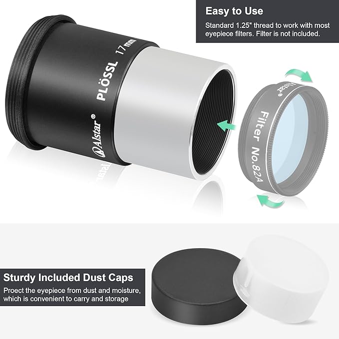 Alstar 1.25 Inch Plossl Telescope Eyepiece - 17mm Fully Multicoated Optical Lens for 1.25inch Astronomic Telescope and Astronomy Filters - 4 Element Plossl Design