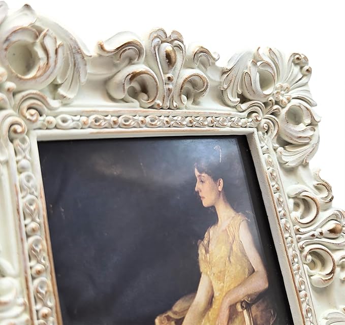 CISOO 4x4 Vintage Small Picture Frame, Antique Ornate White and Gold Square Photo Frame, for Table Top and Wall Display, Decorative Floral Design Retro Home Decor, Photo Gallery Art