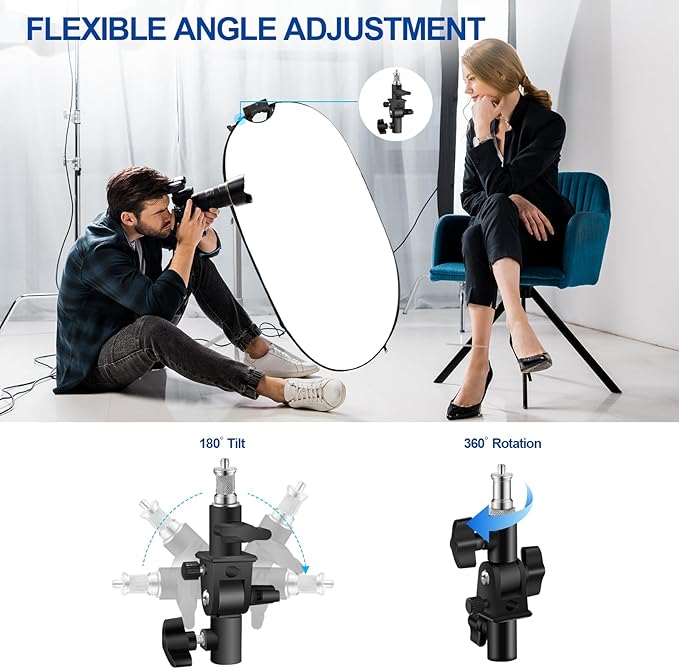 WELLMAKING 24'' x 36'' (60 x 90cm) Photography Reflector 5-in-1 Collapsible Light Reflector with Bag & tilt Adapter, Portable Light Reflector Photography Panel for Studio Video & Outdoor Lighting