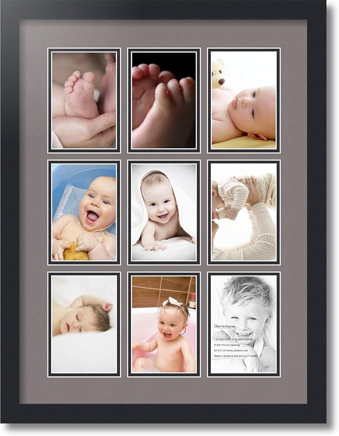 Art to Frames Double-Multimat-1047-748/89-FRBW26079 Collage Photo Frame Double Mat with 9-4x6 Openings and Satin Black Frame