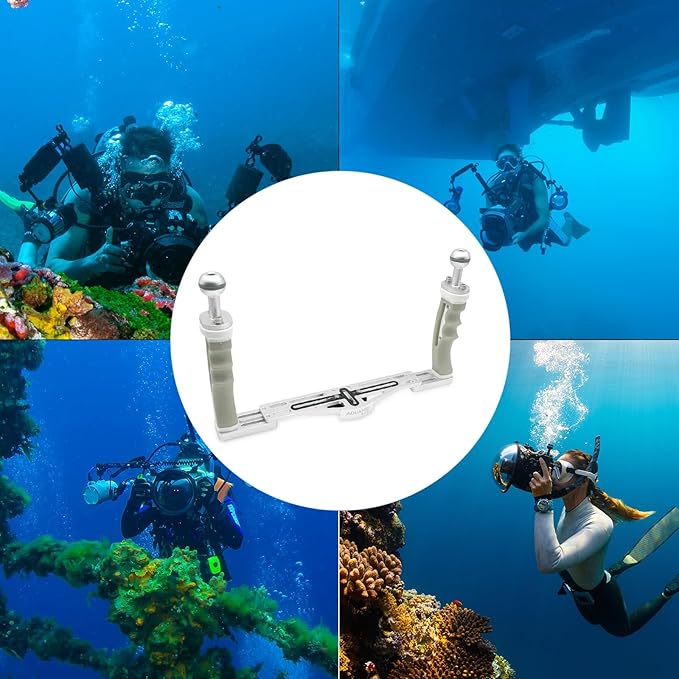 AQUANIC AS10 Underwater Camera Tray Handheld Stabilizer Tray Bracket for Camera Housing, Handle Aluminum Diving Grip for Gopro Divevolk, TG-5/6, RX100 V and Other Action Camera (Grey)