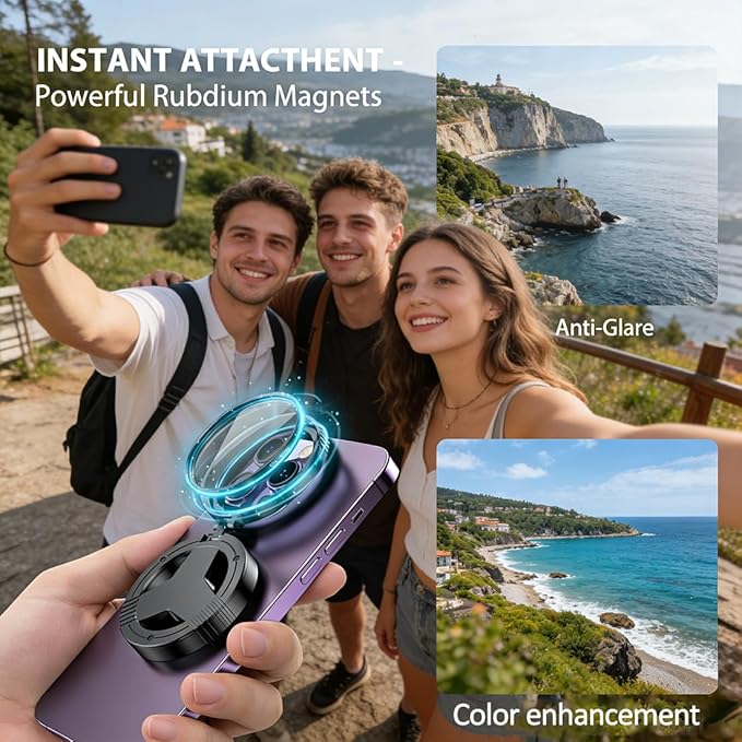 Anti-Glare Magnetic Phone Filter – Reduces Unwanted Reflections & Enhances Colors, 52mm Anti Glare Magnetic Phone Filter for Clear Photos, Quick Mount Foldable Polarizing Lens for iPhone (1)