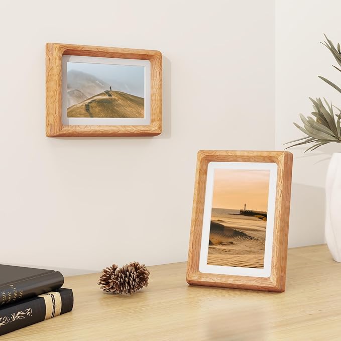 Dreamland 4x6 Matted to 3.5x5 Picture Frame Solid Cherry Wood Picture Frames Handcrafted Rounded Corner with HD Tempered Glass Tabletop or Wall Mount Display, 1 Pack