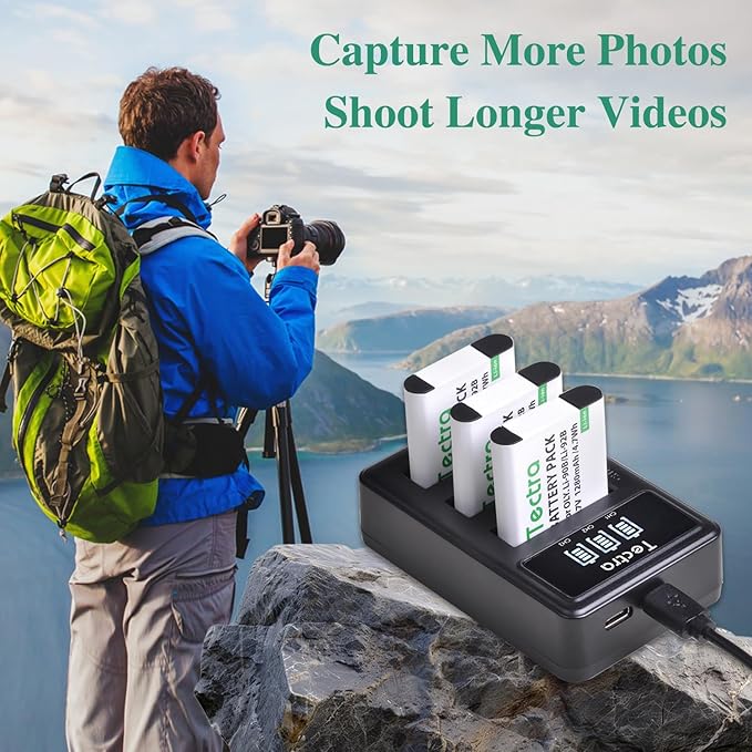Tectra 3-Pack Li-90B Li-92B DB-110 Battery + Charger for Olympus Tough TG-7, TG-6, TG-5, TG-Tracker, SH-1, SH-2, SP-100 IHS, Tough TG-1 iHS, TG-2 iHS, TG-3, TG-4, SH50 iHS, SH60, XZ-2 iHS