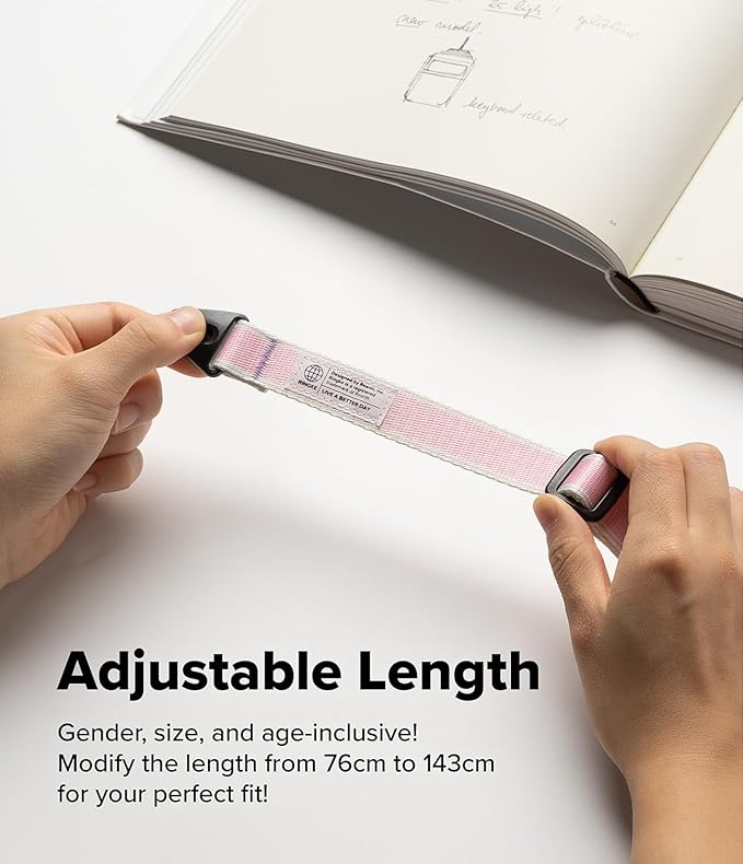Ringke Shoulder Crossbody Strap [Adjustable Neck Lanyard Strap with Sturdy String] [One-Touch Buckle] for Phone Case, Camera, Keys, USB Flash Drive, and ID Badge - Stripe Pink