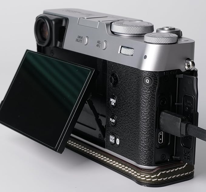 Genuine Leather Camera Half Case for Fujifilm X100VI - Top Layer Cowhide Body + Metal Base Plate - Hand Shank Free Design (Dark Green)
