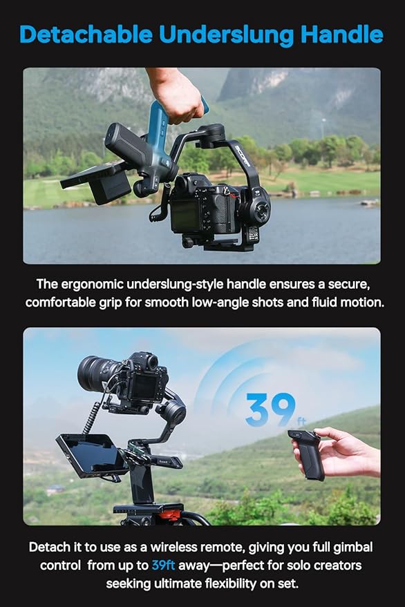 FeiyuTech SCORP 3 [Kit] Gimbal Stabilizer for Canon/Sony/Nikon/Fujifilm – 7.72lbs Payload, Detachable Handle, Built-in AI Tracking, Native Vertical Shooting, Professional Video Stabilizer with Case