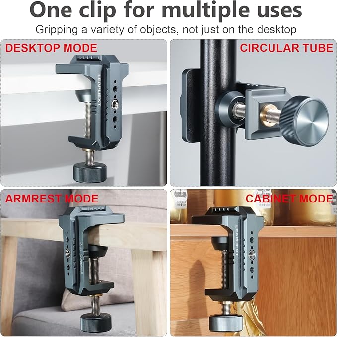 Heavy-Duty Super Clamp for Magic Arm，Aluminum alloy material，1/4"& 3/8"Threads and NATO Rail，Load Capacity: Up to 50 kg / 110 lbs， Desktop or Round Tube Mounting for Tripods and Magic Arms