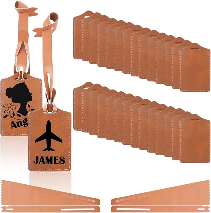 30 Sets Laser Engraving Material - Ideal Laserable Engravable Leatherette Team Gift Group Keepsake - Personalized Lasable Khaki Faux PU Leather Name ID Number for Suitcases Bag Backpack Badge