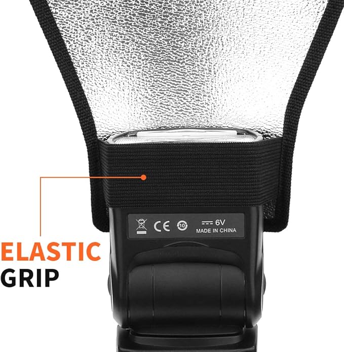 2 Pack Flash Diffuser Reflector - 2-Sided White/Silver Bend Bounce Flash Reflector Kit with Elastic Strap for Canon, Nikon, Sony, Fuji and All Speedlight Flashes