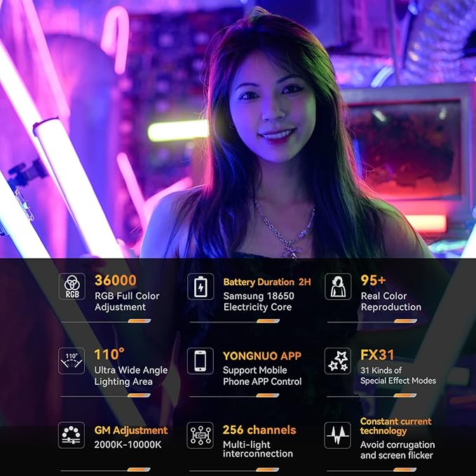 Yongnuo YN100 Soft LED Video Light, 30W 39" Handheld Wand Light, RGB Full Color 2000K-10000K, CRI95+ APP Remote Control for Studio, 31 Scene Effects Stick Light for Video and Photography
