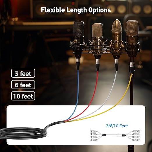 Cable Matters 4-Channel XLR Male to Female Snake Cable/XLR Snake Cable - 10ft, Professional Audio Connectivity with Shielding and Color-Coded Channels