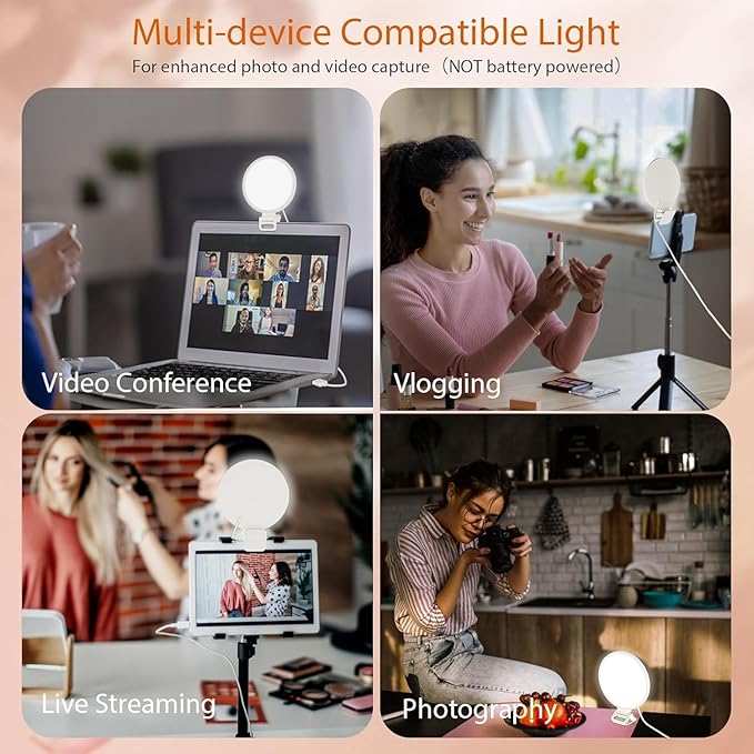 5-Inch Clip-On Video Conference Light, Side-Emitting LED Laptop Ring Light with 3 Color Modes & 10 Brightness Levels, USB Powered for Zoom, Streaming, Photography