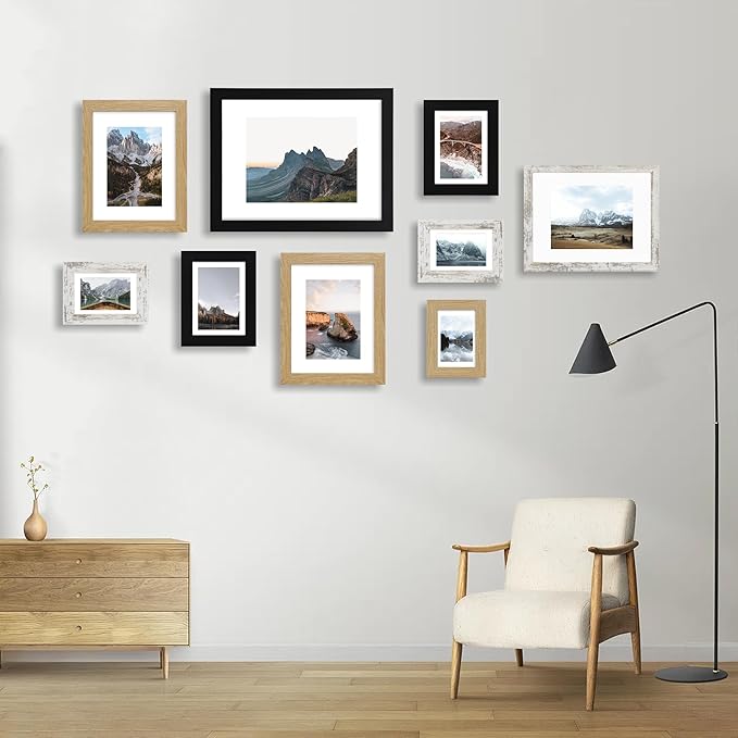 4x6 Picture Frame Set of 4, Made of Real Glass and Black Wooden Frame, 4 by 6 Photo for Wall or Tabletop - Display Picture 3.5x5 with Mat or 4x6 Without Mat