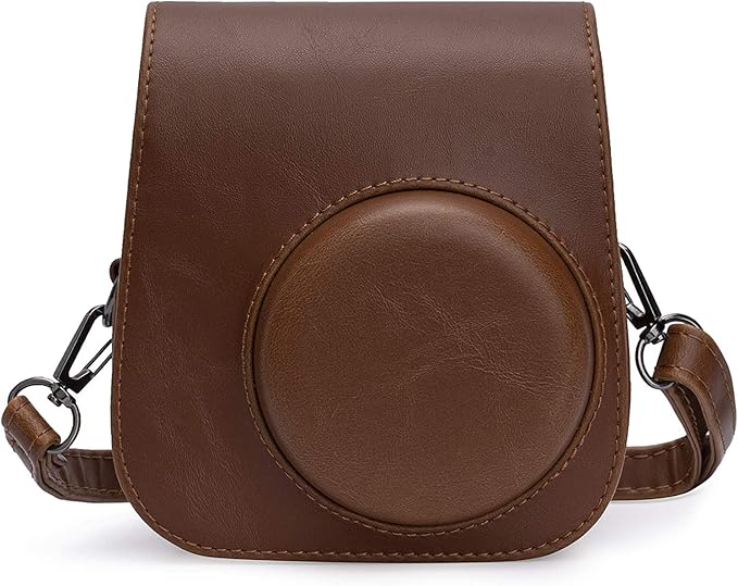 Frankmate PU Leather Camera Case Compatible with Fujifilm Instax Mini 11 12 Instant Camera with Adjustable Strap and Pocket (Brown)