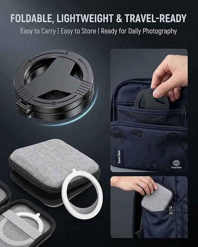 Anti-Glare Magnetic Phone Filter – Reduces Unwanted Reflections, 52mm Cpl Foldable Universal Polarizing Filter Mount with Phone Camera Snap Grip Kit for iPhone Smartphone Photography(2set)