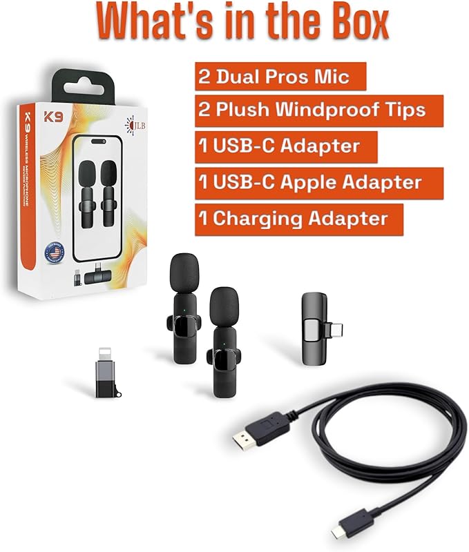 JLB American-Based Wireless Lavalier Microphone 2-Pack for iPhone, iPad, USB-C Devices, Plug & Play, Noise Canceling, 360° Sound Pickup, Reverb Mode, 65ft Range - Trusted by Creators Worldwide