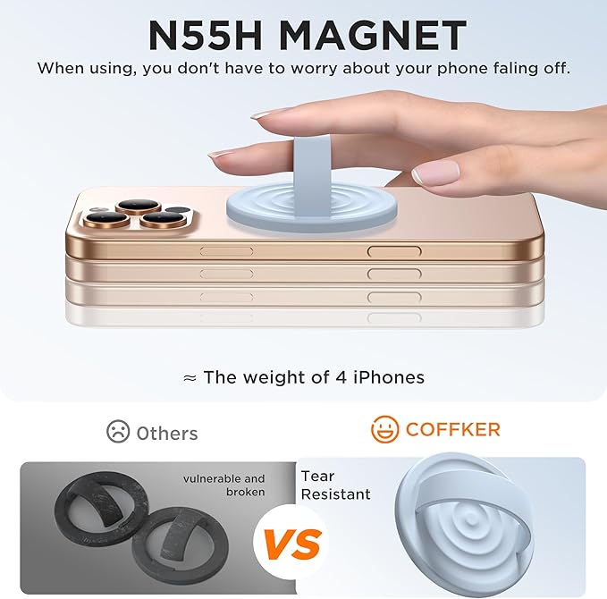 Magnetic Phone Grip Ring Holder, Liquid Silicone Magnet Cell Phone Grip Finger Loop, Compatible with Magsafe, Back of Phone for iPhone 17/16/15/14/13/12 Series, Baby Blue